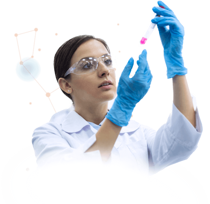 Female scientist analyzing test tube