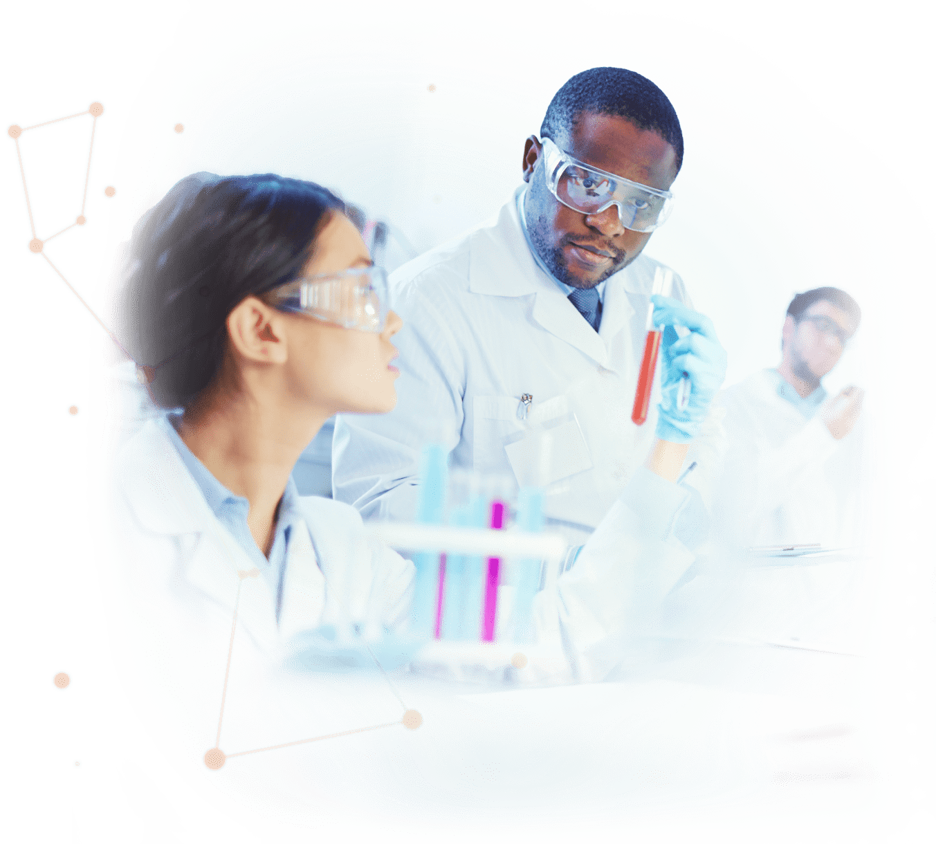 Two scientists looking at test tube