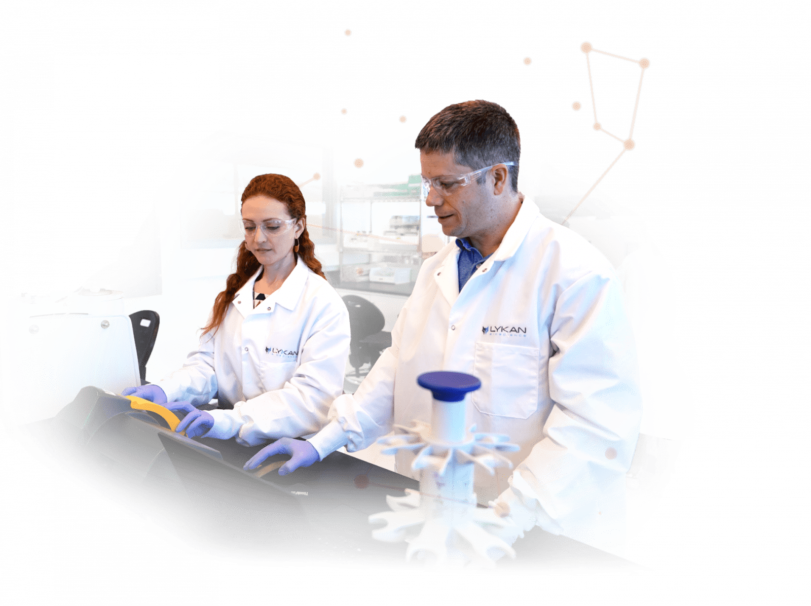 Two scientists analyzing data