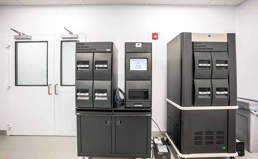 Cell therapy quality control equipment in a lab.