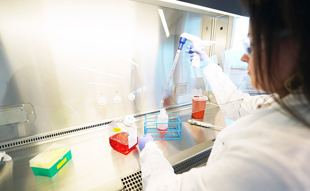 lykan scientist in lab biosafety cabinet